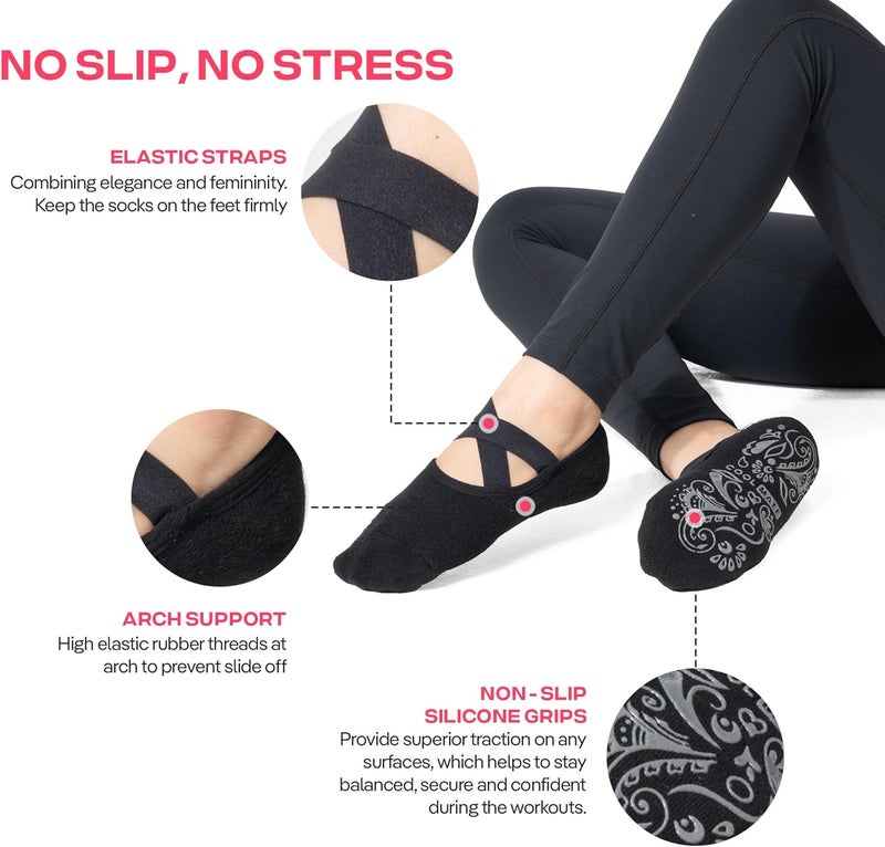 CoolMate Store Pilates Socks with Grips for Women, Yoga Socks, Crew Non Slip Women for Barre, Pilates Gifts - Image 2